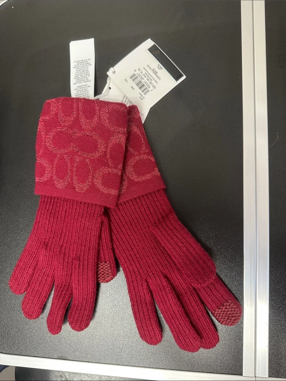 Coach Women's Burgundy Knit Signature Cuff Gloves